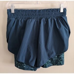 Athleta HIIT IT 2-in-1 Shorts Turquoise Splatter Size Small